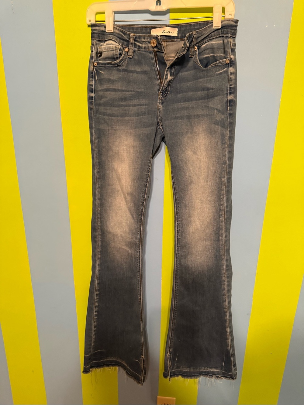 KanCan Washed denim Flare Jeans with Raw Hem 7/27 long